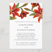 Faire-part de mariage à fleurs rouge et orange Ama