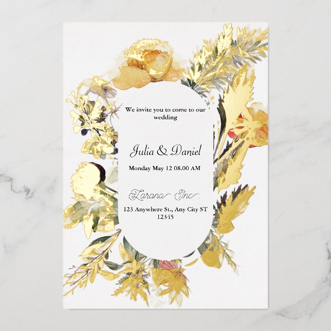 Faire-Part de Mariage à Fleurs Sauvages avec Feuil (Recto)