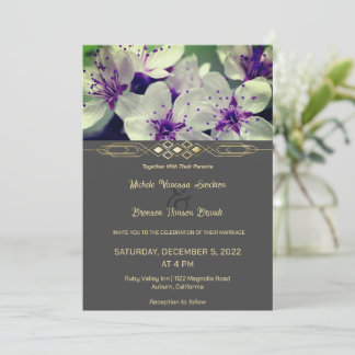 Faire-part de mariage à fleurs violettes