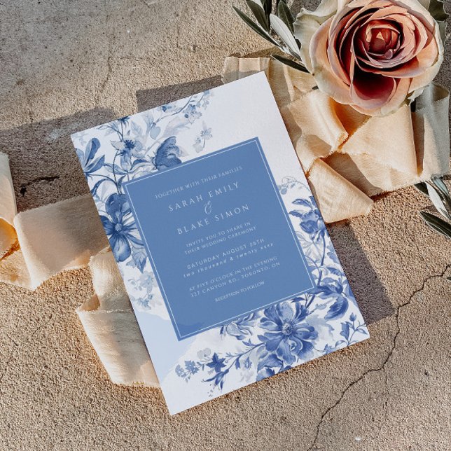 Faire-part de mariage à huile Florale Toile Bleu F (Créateur téléchargé)