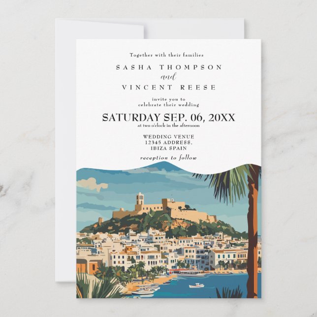 Faire-part de mariage à Ibiza Espagne Rétro (Devant)
