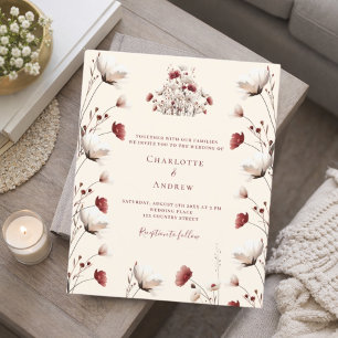 Faire-part de mariage à la crème bordeaux fleur sa