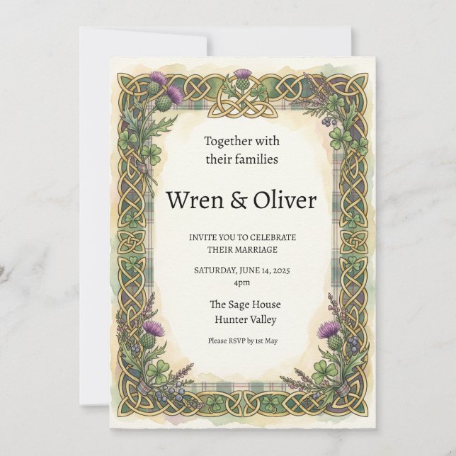 Faire-part de mariage à la feuille de trèfle et au (Devant)