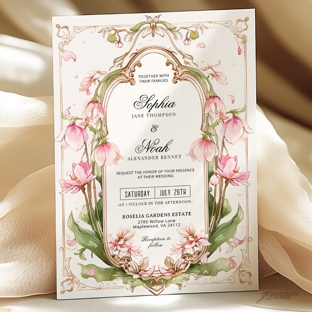 Faire-part de mariage à la flore romantique rose e (Créateur téléchargé)