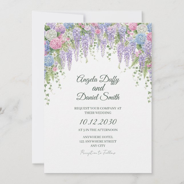 Faire-part de mariage à la glycine violette (Devant)