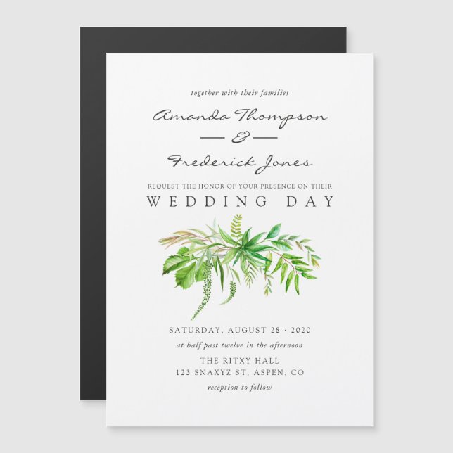 Faire-part de mariage à la gouache avec verdure de (Devant / Derrière)