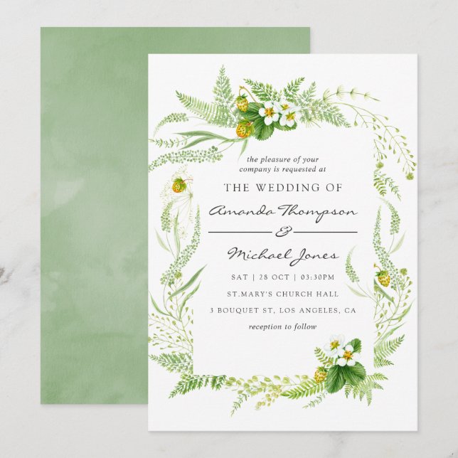Faire-part de mariage à la gouache de verdure (Devant / Derrière)