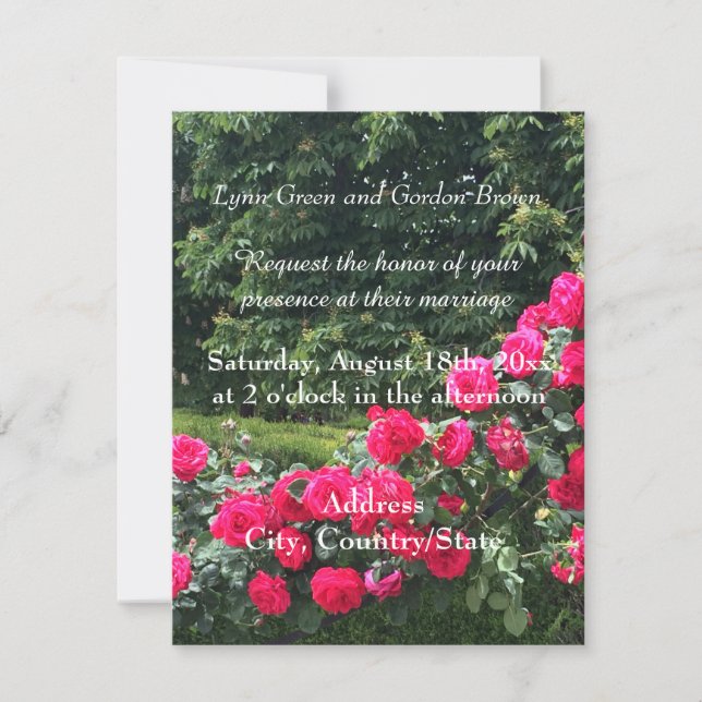 Faire-part de mariage à la guirlande de roses roug (Devant)
