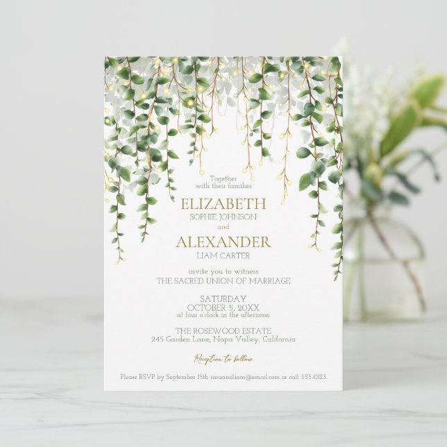 Faire-part de mariage à la guirlande de verdure ro (Debout devant)
