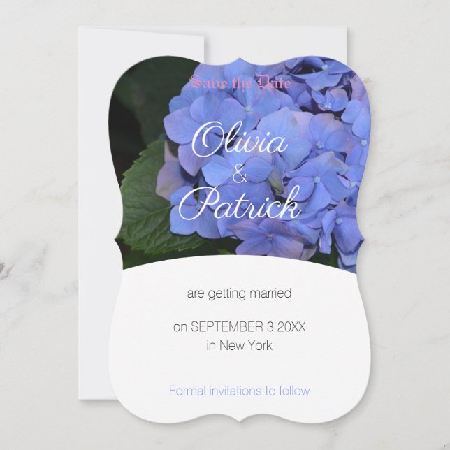 Faire-part de mariage à la Hortensia Violet Pastel (Devant)