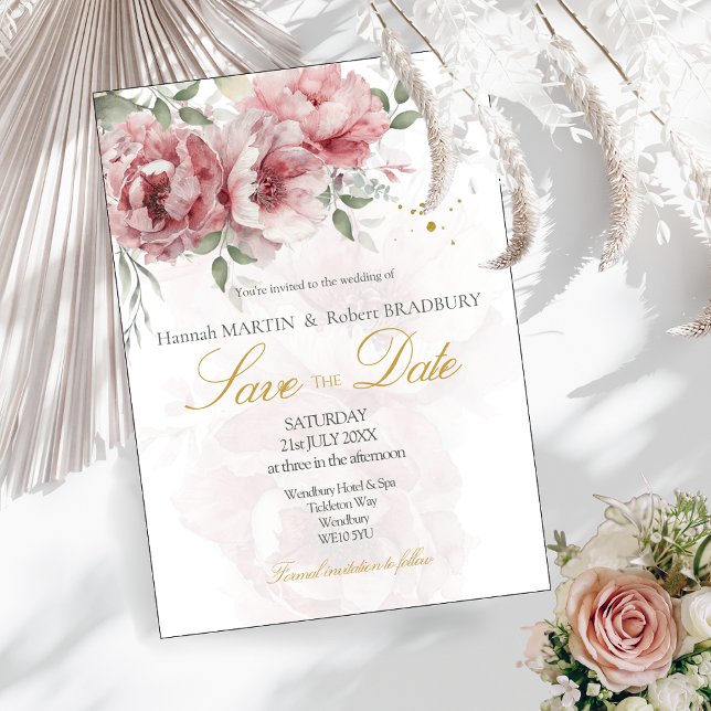 Faire-part de mariage à la mode avec des pivoines  (Créateur téléchargé)