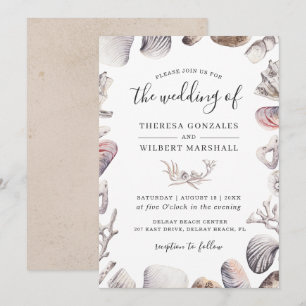Faire-part de mariage à la plage à l'aquarelle coq