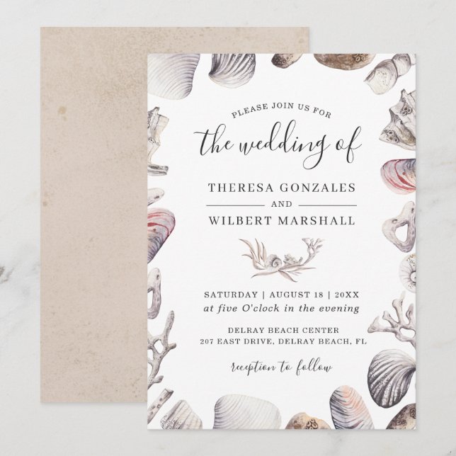 Faire-part de mariage à la plage à l'aquarelle coq (Devant / Derrière)
