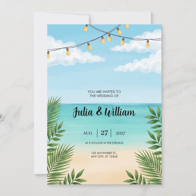Faire-part de mariage à la plage de Palm Beach ave (Devant)
