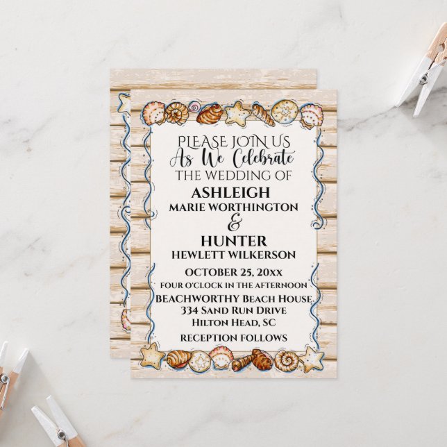 Faire-part de mariage à la plage Version 2 (Devant/Arrière en situation)