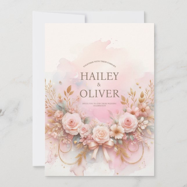 Faire-part de mariage à la rose aquarelle pastel (Dos)