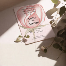 Faire-part de mariage à la rose aquarelle rose blu