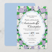 Faire-part de mariage à la rose lilas et blanche a
