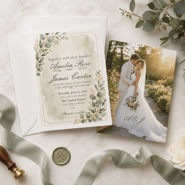 Faire-part de mariage à la sauge et à l'eucalyptus (Créateur téléchargé)