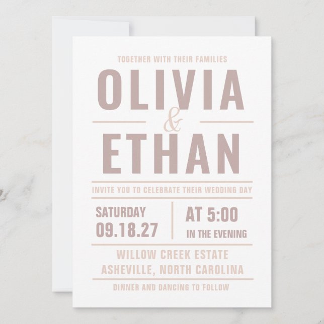 Faire-part de mariage à la typographie moderne (Devant)