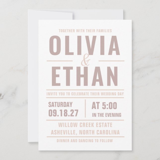 Faire-part de mariage à la typographie moderne (Devant)