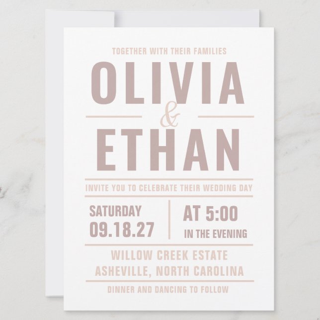 Faire-part de mariage à la typographie moderne (Devant)
