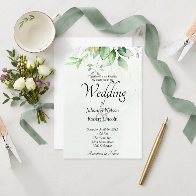 Faire-part de mariage à la verdure aquarelle (Créateur téléchargé)
