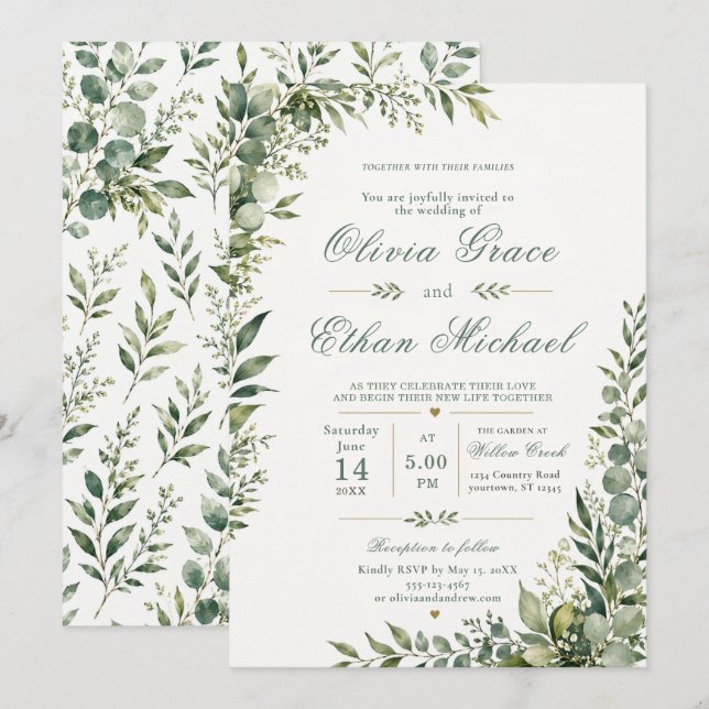 Faire-part de mariage à la verdure botanique (Devant / Derrière)