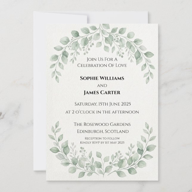 Faire-part de mariage à la verdure d'eucalyptus (Devant)