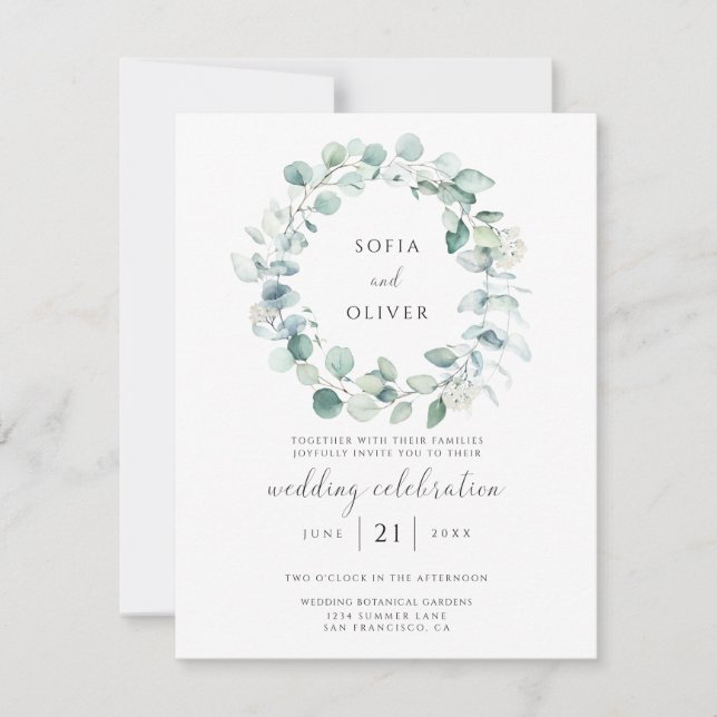 Faire-part de mariage à la verdure d'eucalyptus (Devant)