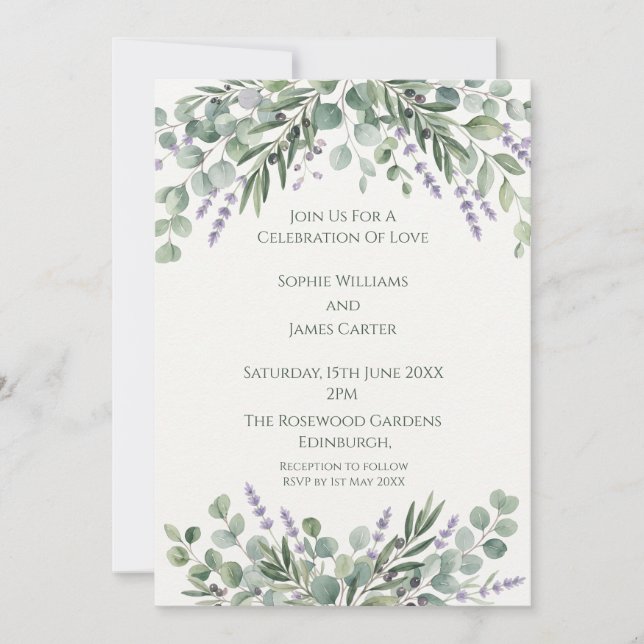 Faire-part de mariage à la verdure d'eucalyptus (Devant)