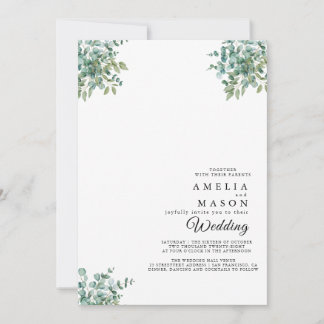 faire-part de mariage à la verdure d'eucalyptus