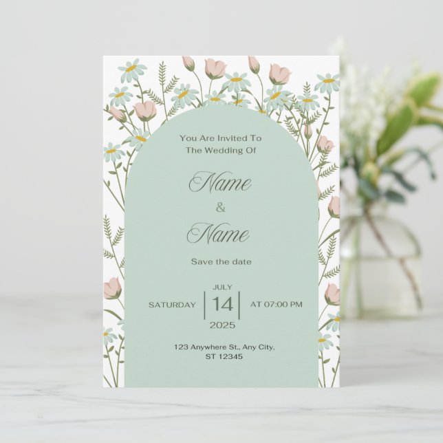 Faire-part de mariage à la verdure élégante  (Debout devant)