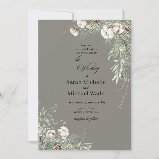 Faire-part de mariage à la verdure enneigée (Devant)