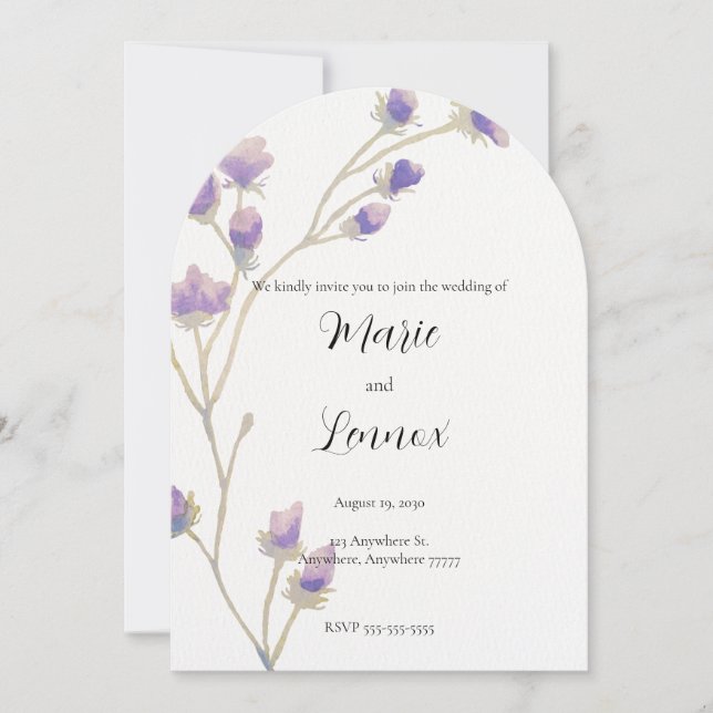 Faire-part de mariage à la vigne florale violette  (Devant)
