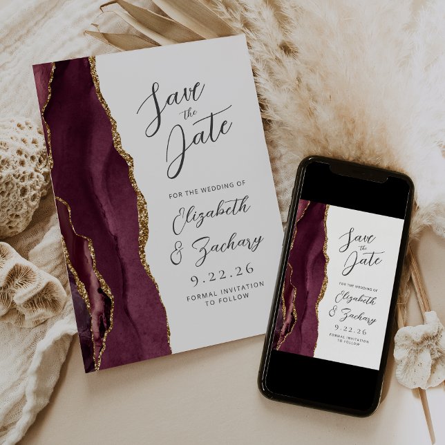 Faire-part de mariage à l'agate bordeaux or (Créateur téléchargé)