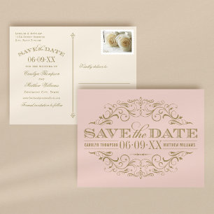 Faire-part de mariage à l'ancienne en or rose pâle