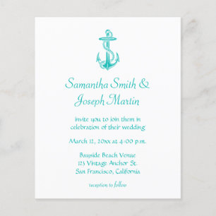 Faire-part de mariage à l'ancre vintage turquoise