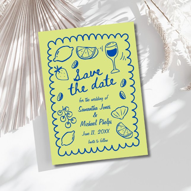 Faire-part de mariage à l'approche de la côte bleu (Festive Blue Coastal Wedding Save the Date)