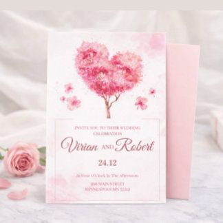 Faire-part de mariage à l'aquarelle Arbre à coeur
