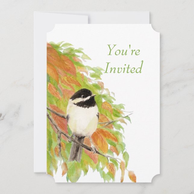 Faire-part de mariage à l'aquarelle automne mésang (Devant)