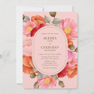Faire-part de mariage à l'aquarelle aux coquelicot