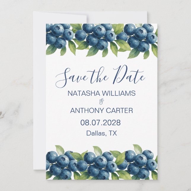 Faire-part de mariage à l'aquarelle aux myrtilles (Devant)