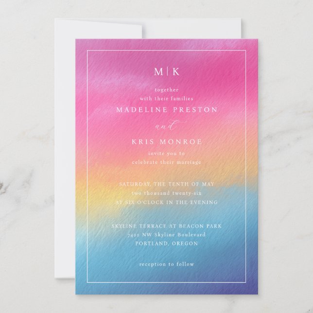 Faire-part de mariage à l'aquarelle avec dégradé d (Devant)