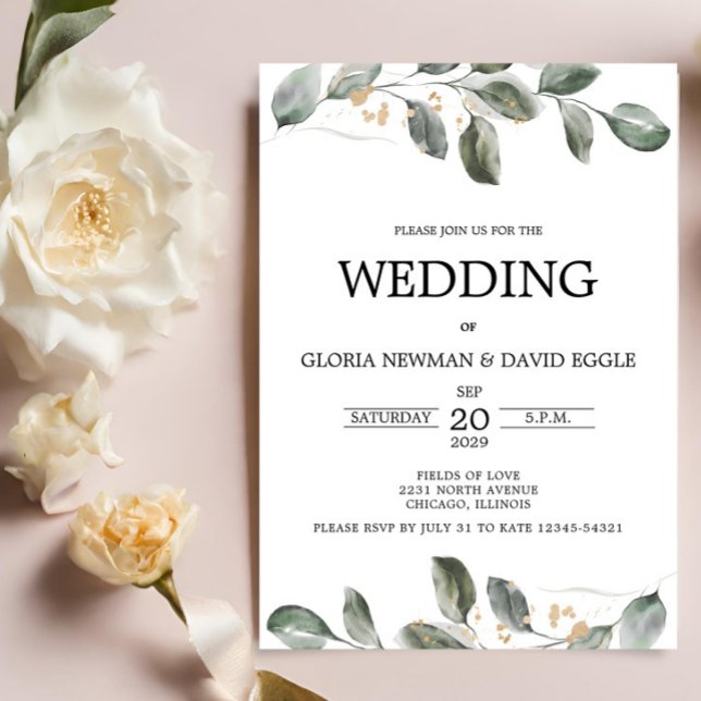 Faire-part de mariage à l'aquarelle avec feuillage (Créateur téléchargé)