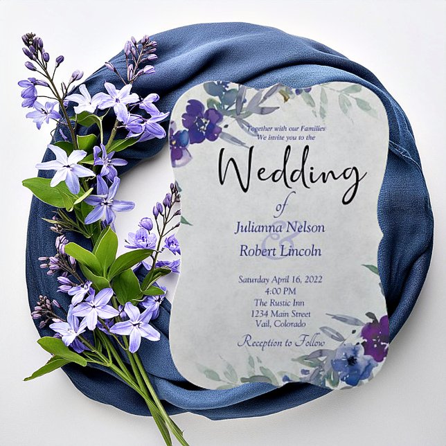 Faire-part de mariage à l'aquarelle bleu et violet (Créateur téléchargé)