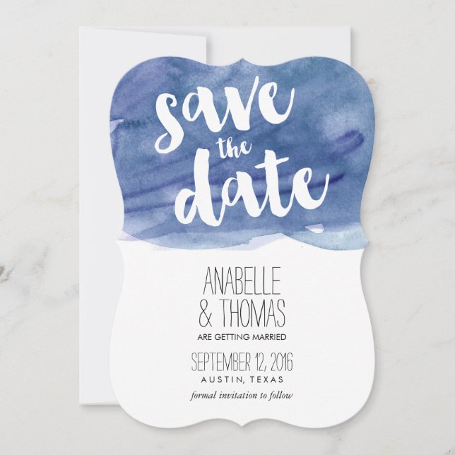 Faire-part de mariage à l'aquarelle bleu foncé (Devant)