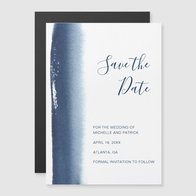 Faire-part de mariage à l'aquarelle bleu marine mo (Devant / Derrière)