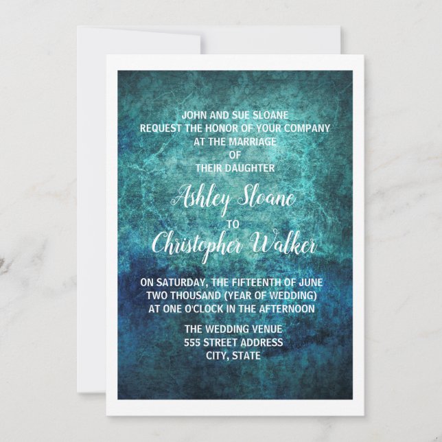 Faire-part de mariage à l'aquarelle bleu marine sa (Devant)