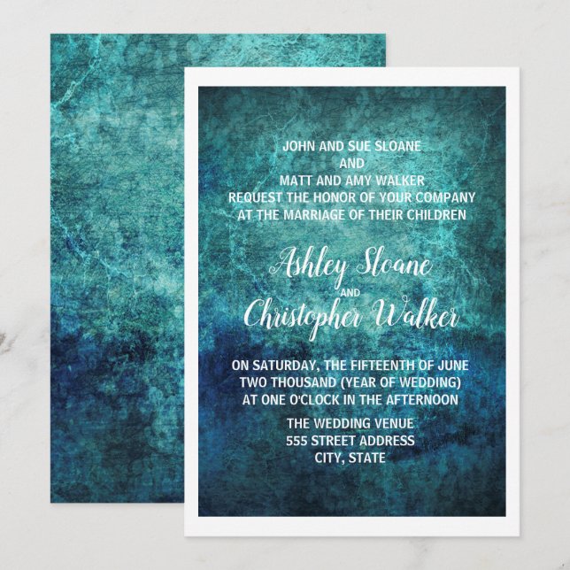 Faire-part de mariage à l'aquarelle bleu marine sa (Devant / Derrière)